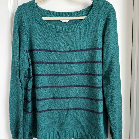 Candace Cameron Bure Boatneck Striped Sweater Evergreen - Picture 3 of 3